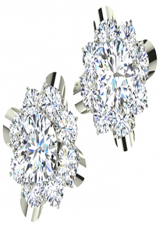 18k w gold diamond halo floral women's earrings